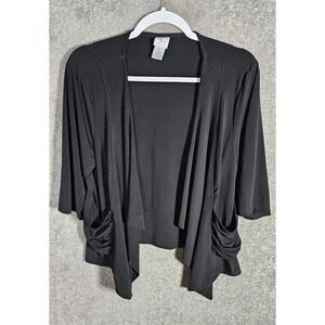 Yvos Open Front Cardigan Womens Size XL Black Stretch Ruched Pockets Whimsigoth